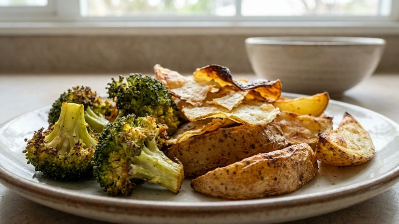 Nahaufnahme eines Airfryer-Displays mit Temperatur- und Zeiteinstellung