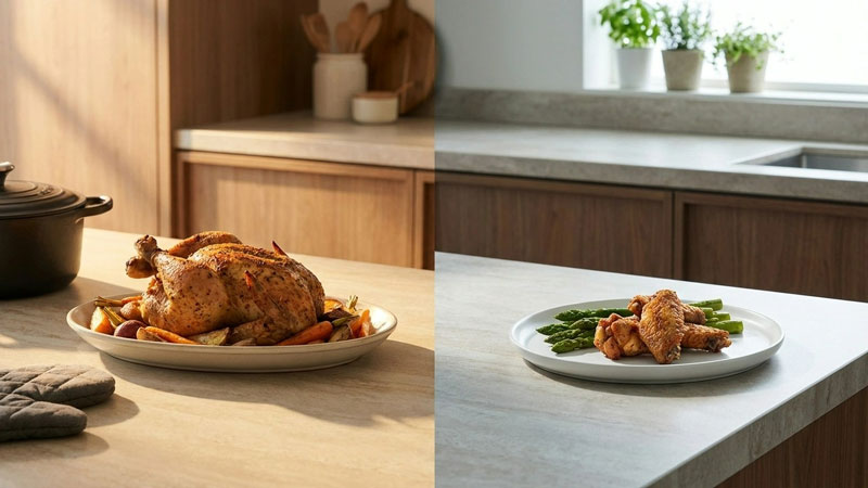 Symbolbild zum Vergleich von Stromverbrauch zwischen Backofen und Heißluftfritteuse