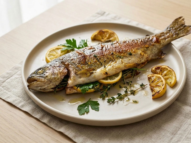 Ganze Forelle mit Kräuterfüllung aus dem Airfryer
