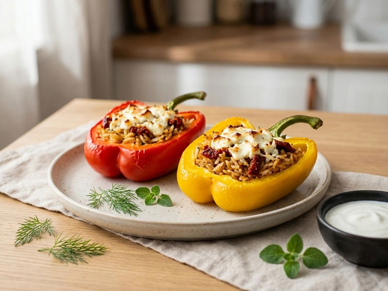 Airfryer Gefüllte Paprika mit Reis und Feta