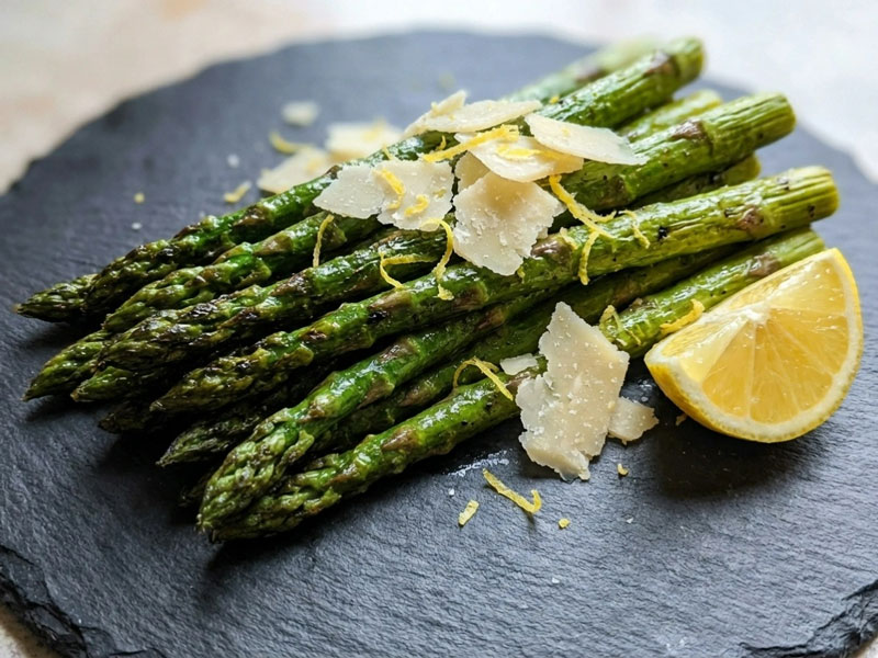 Knuspriger grüner Spargel mit Zitrone & Parmesan
